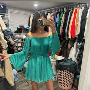 Shein Turquoise Blue Off the Shoulder Pleated Romper Size XS